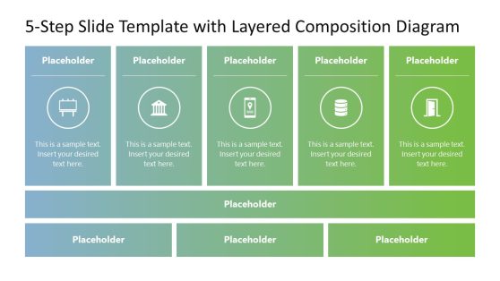 5-Step Slide Template for PowerPoint with Layered Composition Diagram