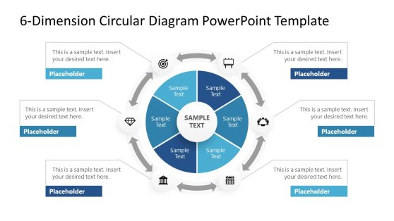 6-Dimension Circular Diagram PowerPoint Slide