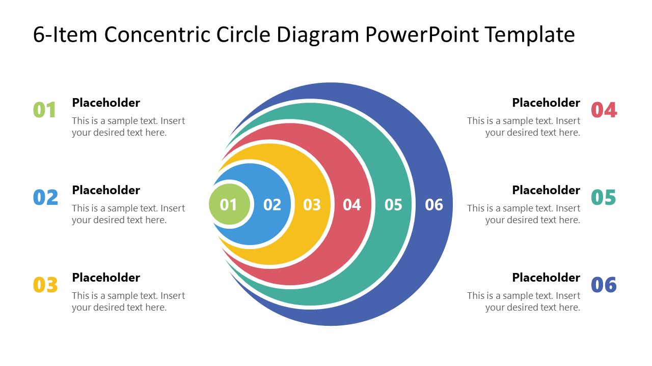 Editable 6-Item Concentric Circles Diagram 