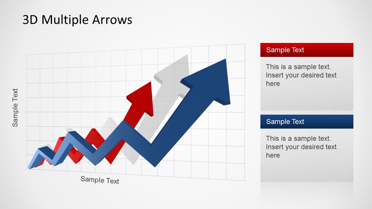 Blue and Red 3D PowerPoint Arrows showing an increasing trend.