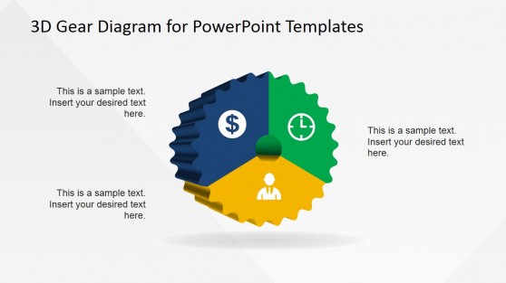 3 Steps 3D PowerPoint Gear Diagram