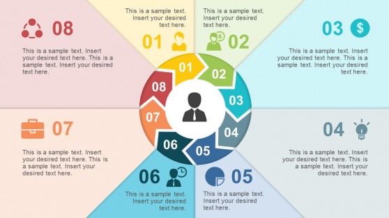 8 Steps Circular Chevron Paper Effect PowerPoint Template