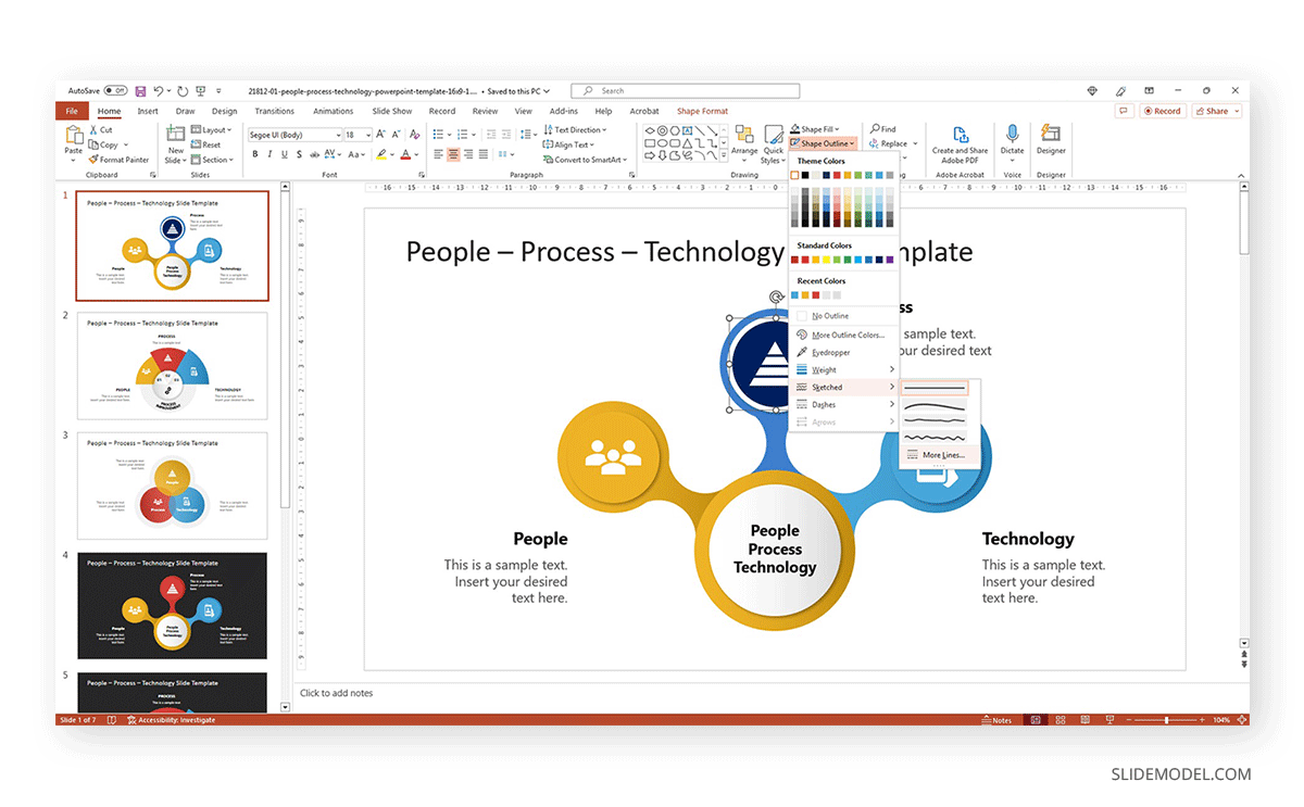 Shape Outline in PowerPoint more lines option for Sketched lines